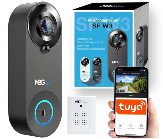 MBG line® SF W3 Nero - Videocitofono con sensore PIR - Compatibile con l'app TUYA