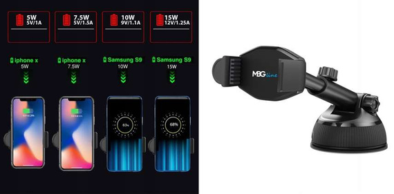 MBG line® HC33 - Support de voiture avec chargeur sans fil pour téléphones de 55 à 88 mm de largeur
