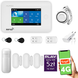 HUXGO® HXA006 - Sistema de seguridad inalámbrico WiFi + GSM 4G con 1x detector de movimiento y 3x sensor para puerta / ventana | KIT de sistema de alarma para el hogar con App TUYA