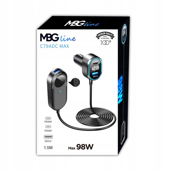 MBG Line® C79ADC MAX – Chargeur de voiture multi-ports avec voltmètre et charge rapide QC3.0 + PD30W