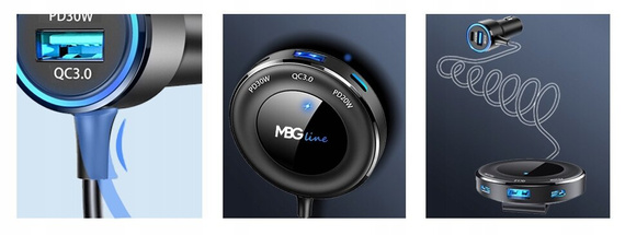 MBG line® C78 PRO - Caricatore rapido per auto - Caricatore multiplo per accendisigari con 5 porte USB