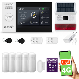 HUXGO® HXA007 - Wireless security system WiFi + GSM 4G LTE with 5x Motion Detector & 1x Door / window sensor with Wireless Siren | Home Alarm System SET with App TUYA