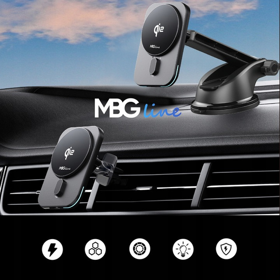 MBG Line® MGB-Q2 – Soporte de coche MagSafe QI2 – Cargador inalámbrico 15W para iPhone