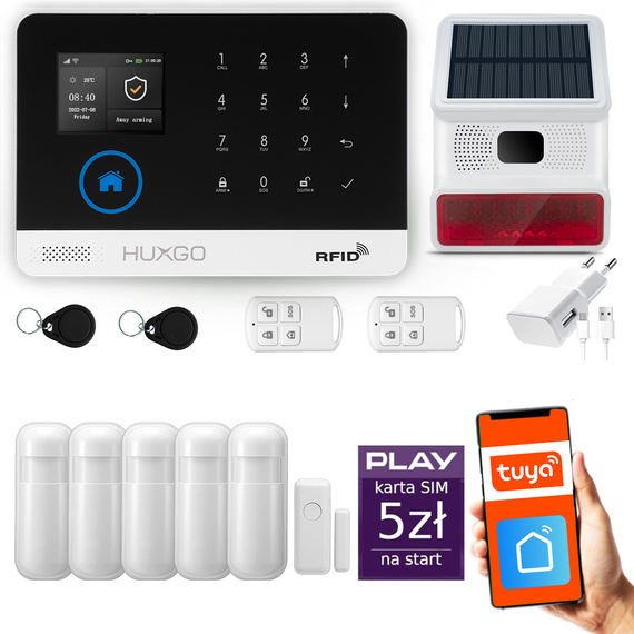 HUXGO® HXA003 - Wireless security system WiFi + GSM with 5x Motion Detector & 1x Door / window sensor with Wireless Siren | Home Alarm System SET with App TUYA