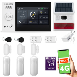 HUXGO® HXA007 - Wireless security system WiFi + GSM 4G LTE with 3x Motion Detector & 3x Door / window sensor with Wireless Siren | Home Alarm System SET with App TUYA