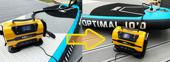 MBG Line® 845 PRO – Compressore multifunzione 12V/230V con display LCD, torcia LED, spegnimento automatico e borsa da trasporto