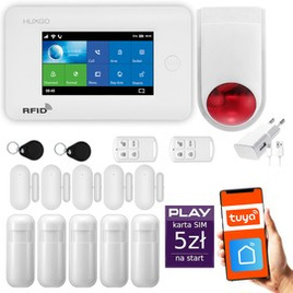 HUXGO® HXA006 - Wireless security system WiFi + GSM with 5x Motion Detector & 5x Door / window sensor with Wireless Siren | Home Alarm System SET with App TUYA