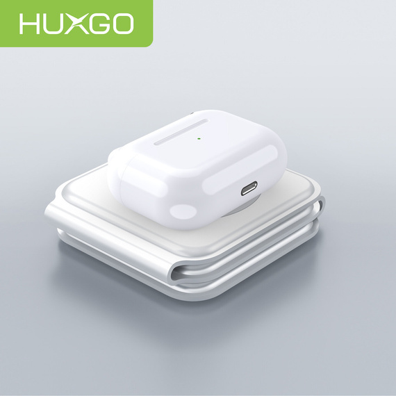 HUXGO® Mag-Safe Ladestation für Handy, iPhone und Smartwatch, kabelloses Ladegerät, 3-in-1 faltbare magnetische, tragbare Ladestation mit Überladeschutz - BY-MF82_W Weiß