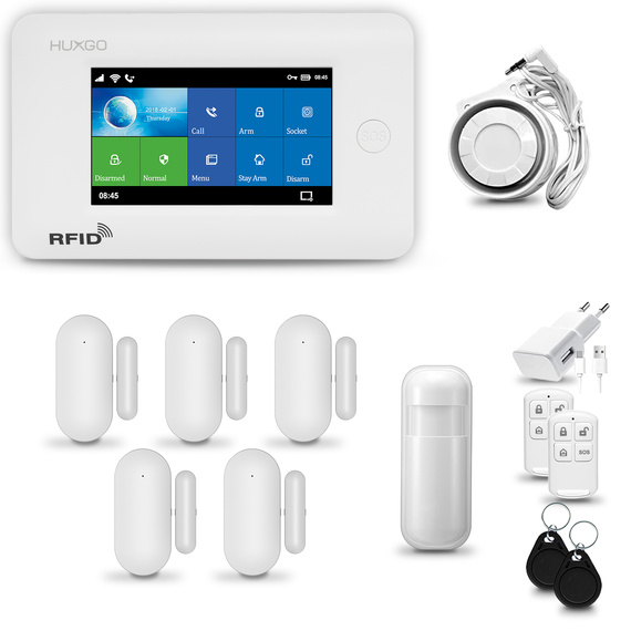 HUXGO® HXA006 - Wireless security system WiFi + GSM 4G with 1x Motion Detector & 5x Door / window sensor | Home Alarm System SET with App TUYA