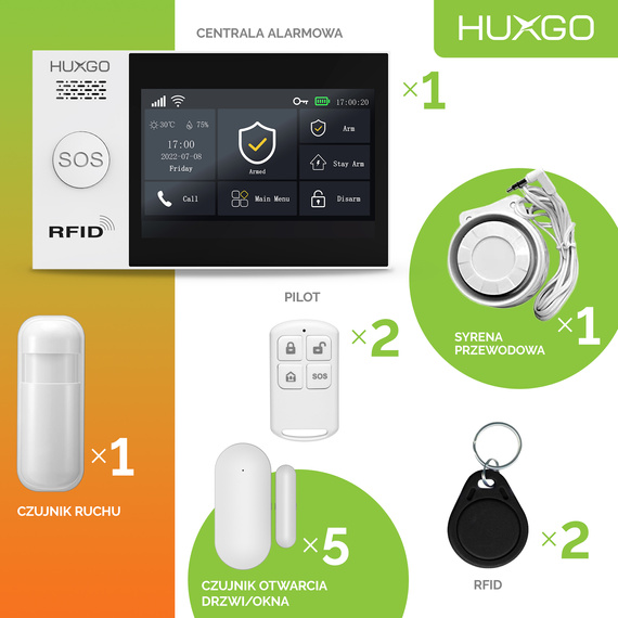 HUXGO® HXA007 - Wireless security system WiFi + GSM 4G LTE with 1x Motion Detector & 5x Door / window sensor | Home Alarm System SET with App TUYA