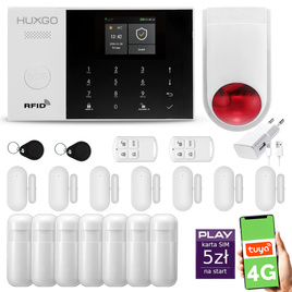 HUXGO® HXA005 - Wireless security system WiFi + GSM 4G LTE with 7x Motion Detector & 7x Door / window sensor with Wireless Siren | Home Alarm System SET with App TUYA