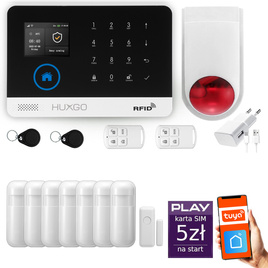 HUXGO® HXA003 - Wireless security system WiFi + GSM with 7x Motion Detector & 1x Door / window sensor with Wireless Siren | Home Alarm System SET with App TUYA