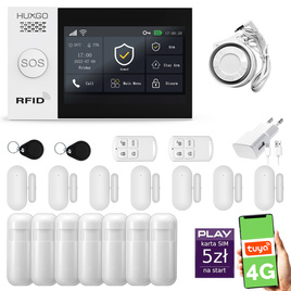 HUXGO® HXA007 - Wireless security system WiFi + GSM 4G LTE with 7x Motion Detector & 7x Door / window sensor | Home Alarm System SET with App TUYA