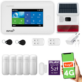 HUXGO® HXA006 - Wireless security system WiFi + GSM 4G with 5x Motion Detector & 1x Door / window sensor with Wireless Siren | Home Alarm System SET with App TUYA