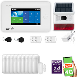 HUXGO® HXA006 - Système de sécurité sans fil Wi-Fi + GSM 4G avec 9x Détecteur de Mouvement & 1x Détecteur pour porte et fenêtre avec Sirène sans fil | Système d'alarme domestique avec l'application TUYA