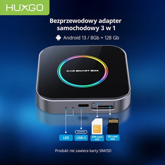 HUXGO® Adaptador inalámbrico 3-en-1 CarPlay y Android Auto compatible con dispositivos Apple y Android