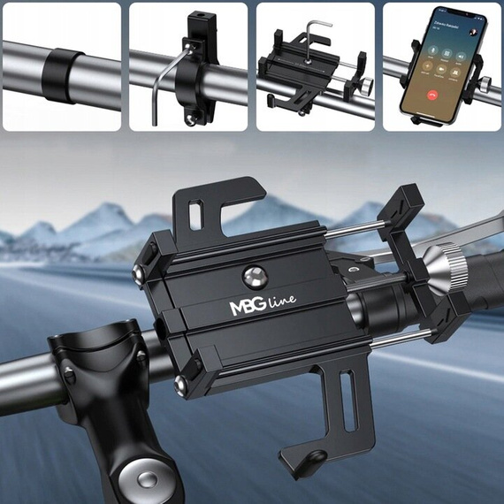 MBG line® BM PRO MH29A - Supporto universale in alluminio per telefono per bici, scooter, moto con rotazione a 360°