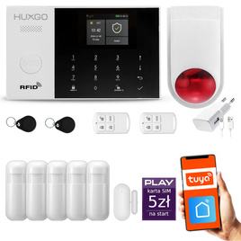 HUXGO® HXA005 - Wireless security system WiFi + GSM with 1x Motion Detector & 1x Door / window sensor with Wireless Siren | Home Alarm System SET with App TUYA