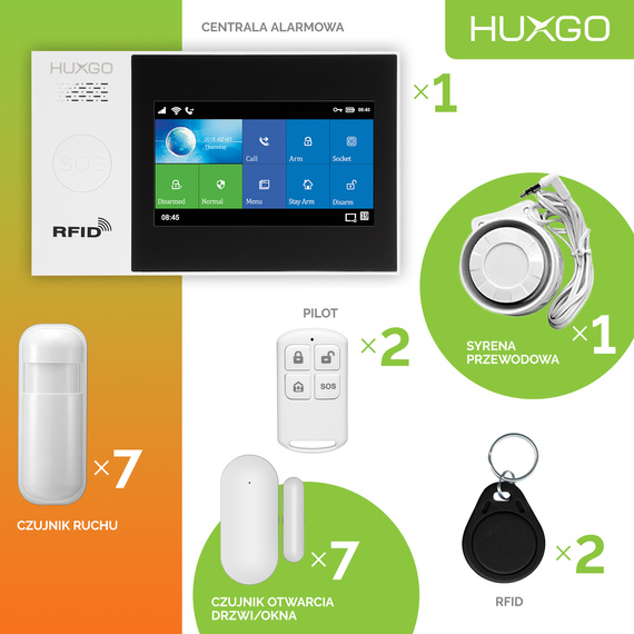 HUXGO® HXA007 - Wireless security system WiFi + GSM with 7x Motion Detector & 7x Door / window sensor | Home Alarm System SET with App TUYA