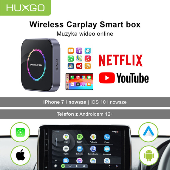 HUXGO® Adaptador inalámbrico 3-en-1 CarPlay y Android Auto compatible con dispositivos Apple y Android