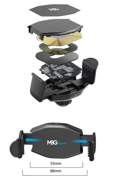 MBG line® HC33 - Support de voiture avec chargeur sans fil pour téléphones de 55 à 88 mm de largeur
