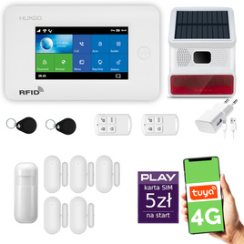 HUXGO® HXA006 - Système de sécurité sans fil Wi-Fi + GSM 4G avec 1x Détecteur de Mouvement & 5x Détecteur pour porte et fenêtre avec Sirène sans fil | Système d'alarme domestique avec l'application TUYA