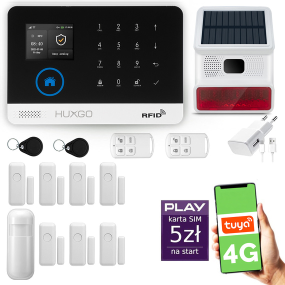 HUXGO® HXA003 - Wireless security system WiFi + GSM  4G LTE with 1x Motion Detector & 7x Door / window sensor with Wireless Siren | Home Alarm System SET with App TUYA