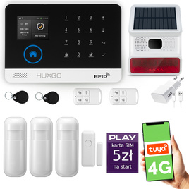 HUXGO® HXA003 - Wireless security system WiFi + GSM 4G LTE with 3x Motion Detector & 1x Door / window sensor with Wireless Siren | Home Alarm System SET with App TUYA