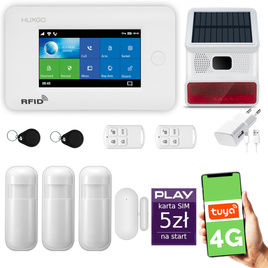 HUXGO® HXA006 - Système de sécurité sans fil Wi-Fi + GSM 4G avec 3x Détecteur de Mouvement & 1x Détecteur pour porte et fenêtre avec Sirène sans fil | Système d'alarme domestique avec l'application TUYA