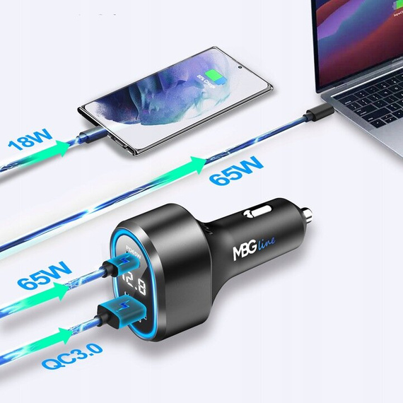 MBG line® PD79AD - Chargeur de voiture avec voltmètre - Adaptateur USB pour allume-cigare