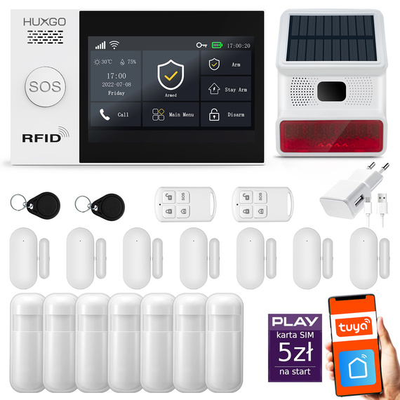 HUXGO® HXA007 - Wireless security system WiFi + GSM with 7x Motion Detector & 7x Door / window sensor with Wireless Siren | Home Alarm System SET with App TUYA