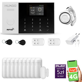 HUXGO® HXA005 - Wireless security system WiFi + GSM 4G LTE with 9x Motion Detector & 1x Door / window sensor | Home Alarm System SET with App TUYA