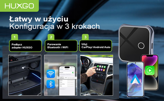 HUXGO® Wireless Adapter 2-in-1 CarPlay and Android Car compatible with Apple and Android Devices