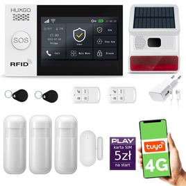 HUXGO® HXA007 - Sistema di allarme wireless WiFi + GSM 4G LTE con 3x Rilevatore di movimento & 1x Sensore per porte e finestre con Sirena senza fili | Allarme casa senza fili Kit con app TUYA